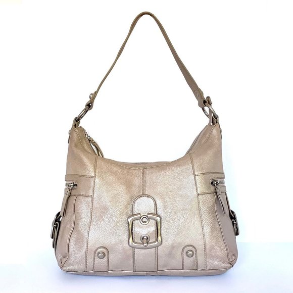 _ vintage designer b. makowski metallic cream/champagne leather hobo bag - Picture 1 of 11